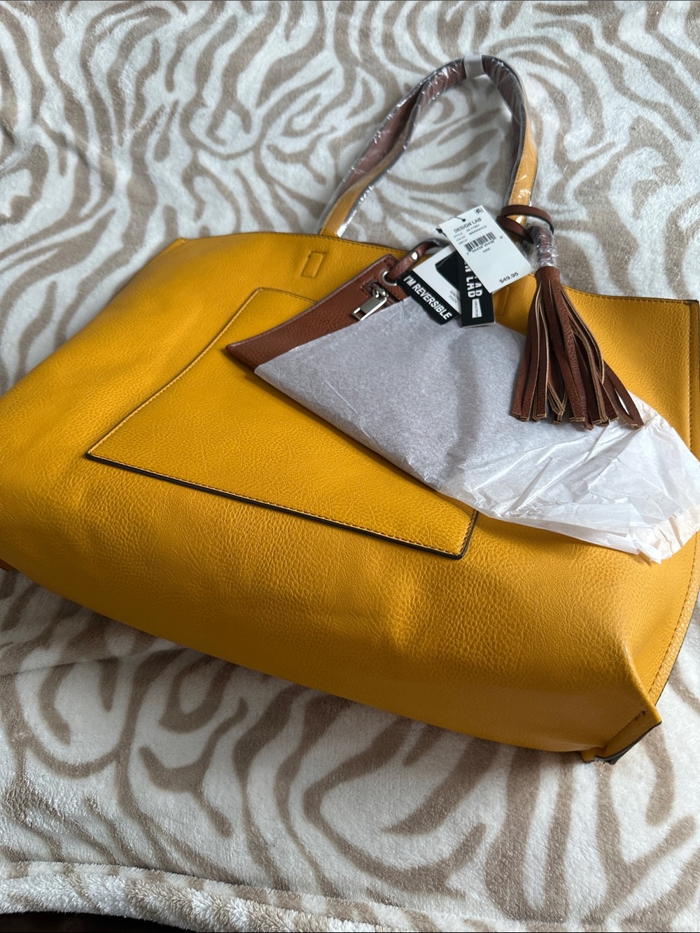 Design Lab Lord & Taylor Yellow Tote with Tassel Accent